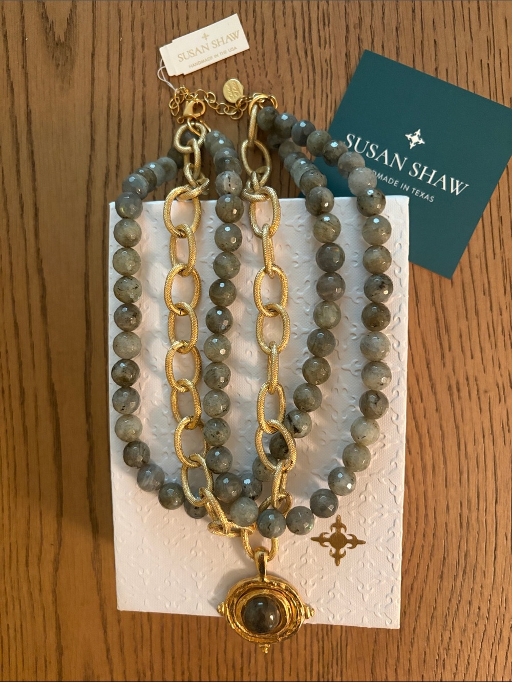 NIBWT Susan Shaw Gray Labradorite and Gold Statement Triple Layer Necklace - Picture 3 of 17